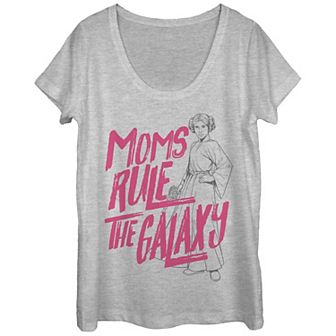 Juniors' Star Wars Princess Leia Line Art Moms Rule The Galaxy Scoop Neck Graphic Tee