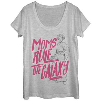 Juniors' Star Wars Princess Leia Line Art Moms Rule The Galaxy Scoop Neck Graphic Tee