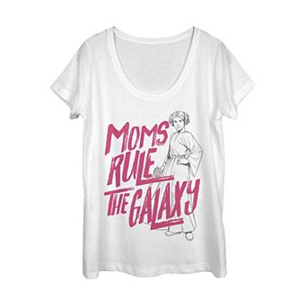 Juniors' Star Wars Princess Leia Line Art Moms Rule The Galaxy Scoop Neck Graphic Tee