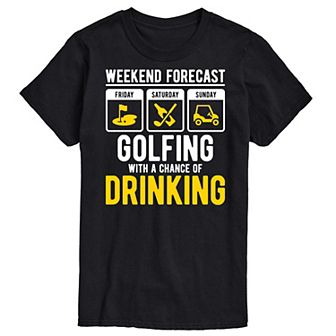 Big & Tall "Weekend Forecast" Golfing And Drinking Graphic Tee