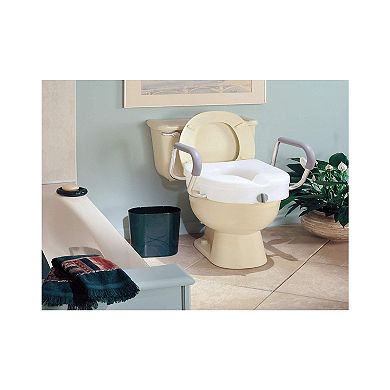 Carex E-Z Lock Raised Toilet Seat with Removable or Adjustable Handles - 5 Inch Toilet Seat Riser with Arms - Fits Most Toilets