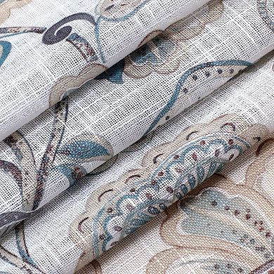 Kate Aurora Biscayne Bay Floral 4 Piece Coordinating Deluxe Flax Styled Sheer Grommet Top Curtains