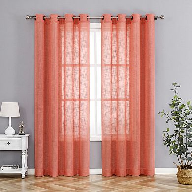 Kate Aurora Biscayne Bay Floral 4 Piece Coordinating Deluxe Flax Styled Sheer Grommet Top Curtains