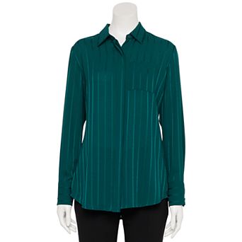 Women's Nine West Adaptive Drapey Satin Magnetic Closure Long Sleeve Shirt