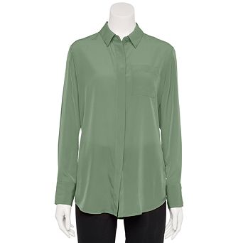 Women's Nine West Adaptive Drapey Satin Magnetic Closure Long Sleeve Shirt