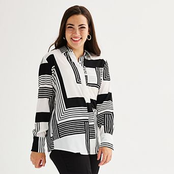 Women's Nine West Adaptive Magnetic Closure Drapey Satin Long Sleeve Shirt