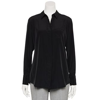 Women's Nine West Adaptive Drapey Satin Magnetic Closure Long Sleeve Shirt