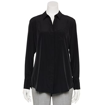 Women's Nine West Adaptive Drapey Satin Magnetic Closure Long Sleeve Shirt