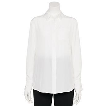 Women's Nine West Adaptive Drapey Satin Magnetic Closure Long Sleeve Shirt