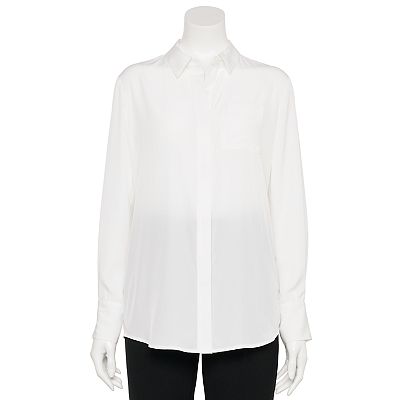 Women's Nine West Adaptive Easy Dressing Magnetic Closure Drapey Satin Long  Sleeve Shirt