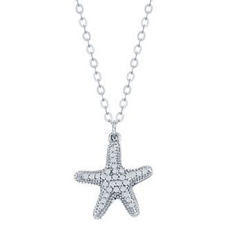 Argento Bella Sterling Silver Freshwater Cultured Pearl & Cubic Zirconia Starfish Necklace