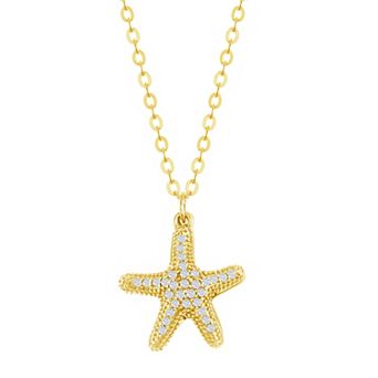 Argento Bella 14k Gold Over Silver Starfish with Cultured Freshwater Pearls & Cubic Zirconia Necklace