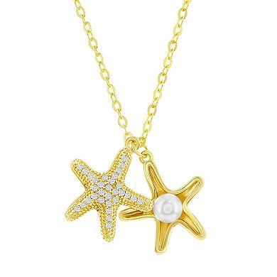 Argento Bella Sterling Silver Starfish with Cultured Freshwater Pearls & Cubic Zirconia Necklace