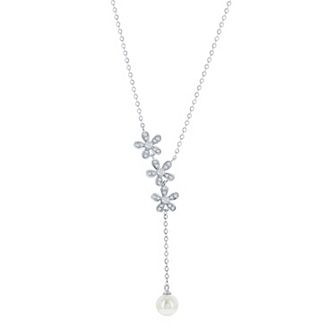 Argento Bella Sterling Silver Cultured Freshwater Pearl Flower & Cubic Zirconia Lariat Necklace