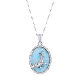 Nautica Rocks Sterling Silver Larimar Whale Cubic Zirconia Pendant Necklace