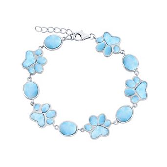 Nautica Rocks Sterling Silver Oval & Paw Print Larimar Bracelet