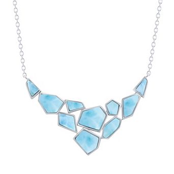 Nautica Rocks Sterling Silver Hexagon Multi-Shaped Larimar Cluster Necklace