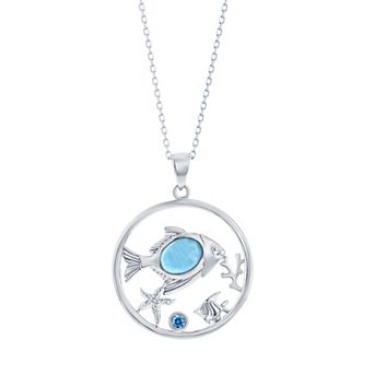 Nautica Rocks Sterling Silver Larimar Fish With Blue Cubic Zirconia Pendant Necklace