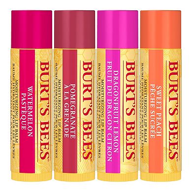Burt's Bees Beeswax Bounty Fruit Lip Balm Holiday Gift Set - 4 Lip Balms - Sweet Peach, Watermelon, Pomegranate and Dragonfruit Lemon