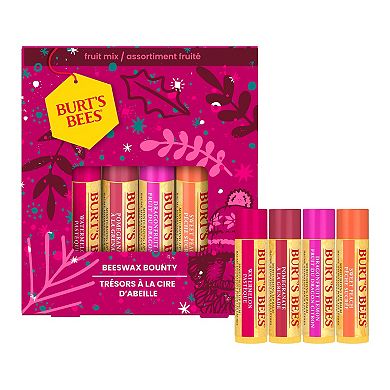 Burt's Bees Beeswax Bounty Fruit Lip Balm Holiday Gift Set - 4 Lip Balms - Sweet Peach, Watermelon, Pomegranate and Dragonfruit Lemon