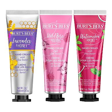 Burt's Bees Hand Cream Trio Holiday Gift Set - Shea Butter Hand Creams - Lavender and Honey, Wild Rose and Berry, and Watermelon and Mint