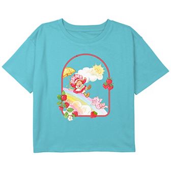 Girls 7-16 Strawberry Shortcake Jumping In A Rainbow Boxy Crop Graphic Tee