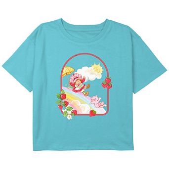 Girls 7-16 Strawberry Shortcake Jumping In A Rainbow Boxy Crop Graphic Tee