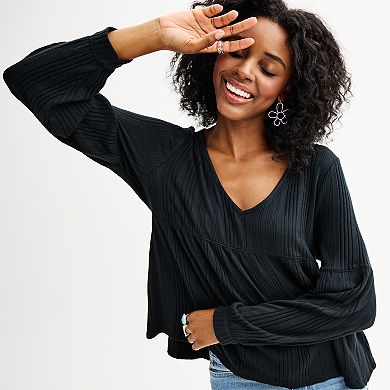 Juniors' SO® Relaxed Long Sleeve Baby Doll Tee