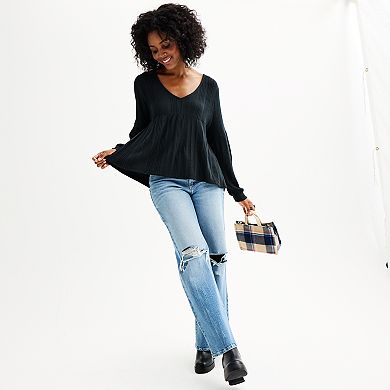 Juniors' SO® Relaxed Long Sleeve Baby Doll Tee