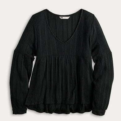 Juniors' SO® Relaxed Long Sleeve Baby Doll Tee