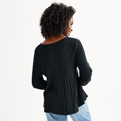 BABY DOLL LAYERED LS TEE ブラック Juniors' SO® Relaxed Long Sleeve Baby Doll Tee