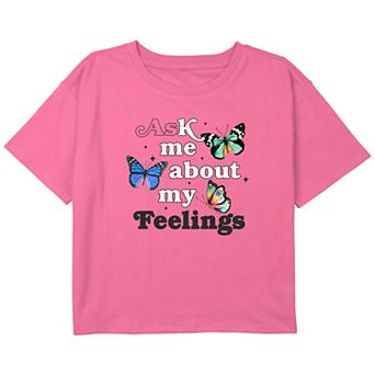 Girls 7-16 Ask Me About My Feelings Boxy Crop Graphic Tee