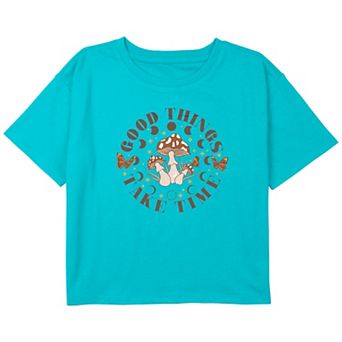 Girls 7-16 Good Things Mushrooms And Moons Boxy Crop Graphic Tee