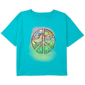 Girls 7-16 Peace And Love Horse Boxy Crop Graphic Tee