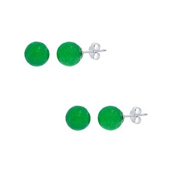 Argento Bella Sterling Silver Round Green Quartz Stud Earrings