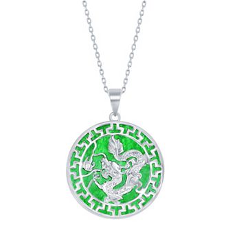 Argento Bella Sterling Silver Green Quartz Dragon Design Pendant Necklace