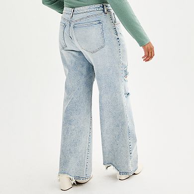 Juniors' Plus Size SO® Low-Rise Wide-Leg Distressed Jeans