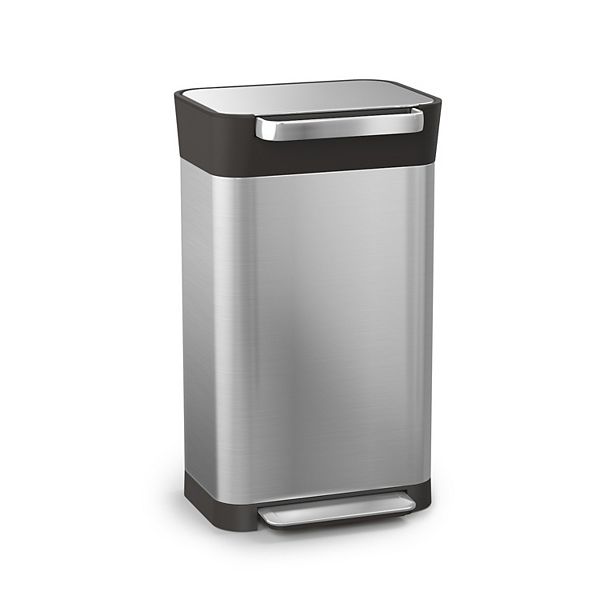 Joseph Joseph Stainless Steel 30L Step Trash Can Compactor: Dual Compartment, Removable Inner Bucket, Silver