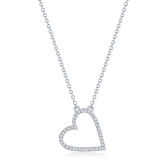 Divine Gold Sterling Silver Open Heart Diamond Necklace