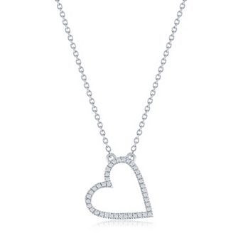 Divine Gold Sterling Silver Open Heart Diamond Necklace