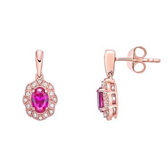 Gemminded 10k Rose Gold, Ruby & 1/10 Carat T.W. Diamond Earrings