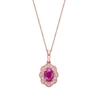 Gemminded 10k Rose Gold, Ruby & Diamond Accent Pendant Necklace