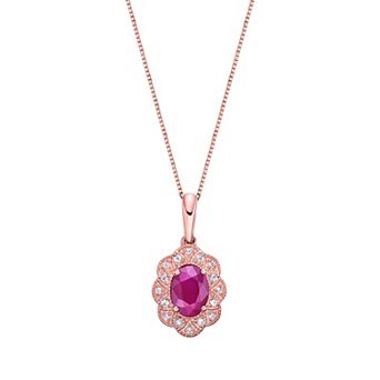 Gemminded 10k Rose Gold, Ruby & Diamond Accent Pendant Necklace