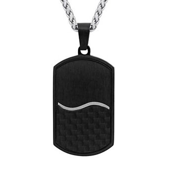 Celebration Gems Men's Black Ion-Plated Stainless Steel & Carbon Fiber Dog Tag Pendant Necklace