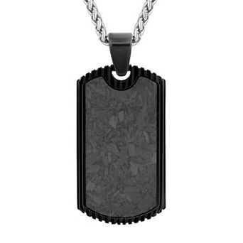 Celebration Gems Men's Black Ion-Plated Stainless Steel & Carbon Fiber Dog Tag Pendant Necklace