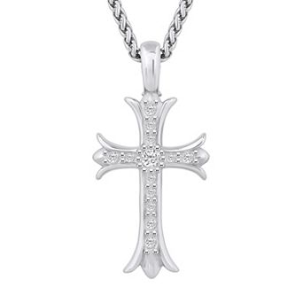 Celebration Gems Men's Stainless Steel Cubic Zirconia Cross Pendant Necklace