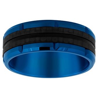 Celebration Gems Blue Ion-Plated Stainless Steel & Carbon Fiber Men's Wedding Band