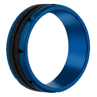 Blue Ion-Plated Stainless Steel & Carbon Fiber Men's Wedding Band