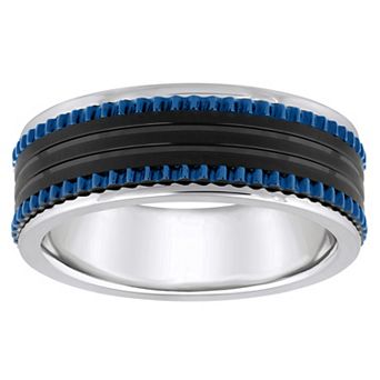 Celebration Gems Blue & Black Ion-Plated Stainless Steel Men's Wedding Band