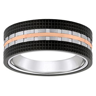 Celebration Gems Rose & Black Ion-Plated Stainless Steel Men's Wedding Band